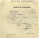 Registo de velocípede de marca Oriental, com o nº 297, em nome de Natal Pais Capucho, morador em Montelavar.