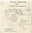 Registo de velocípede de marca Cycles Pombal, com o nº 5098, em nome de Manuel Vicente Duarte, morador em Campo Razo.