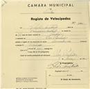 Registo de velocípede com o nº 1025, em nome de Abílio Machado, morador em Pero Pinheiro.