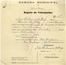 Registo de velocípede de marca Oriental, com o nº 635, em nome de João Libanio da Luz, morador em Pero Pinheiro.