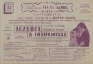 Programa do filme "Jezebel a Insubmissa" realizado por William Hyler com a participação de Henry Fonda e George Brent.