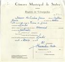 Registo de velocípede de marca Nacional, com o nº 8706, em nome de Damásio Martinheira Guerra, morador em
Linhó. 