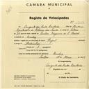 Registo de velocípede de marca Peugeot, com o nº 1768, em nome de Augusto dos Santos Cristovão, morador em Queluz.