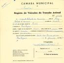 Registo de um veiculo de duas rodas tirado por um animal de espécie cavalar destinado a transporte de mercadorias em nome de Augusto Rebelo de Andrade, morador em Pexiligais.