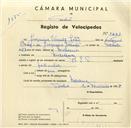 Registo de velocípede de marca R.J.S., com o nº 3421, em nome de Joaquim Vicente João, morador em Morelena.