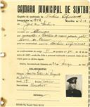 Registo de matricula de cocheiro profissional em nome de José dos Santos, morador em Albarraque, com o nº de inscrição 852.