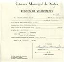 Registo de velocípede com o nº 9271, em nome de Amílcar Acácio Salomé, morador em Pero Pinheiro.