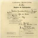 Registo de velocípede de marca Olga, com o nº 2769, em nome de Américo Bernardino Martins, morador em Algueirão.