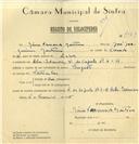 Registo de velocípede de marca Peugeot, com o nº 7569, em nome de Mário Fernando Martins, morador em Rua da Capela nº 7, Idanha.