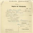 Registo de velocípede com o nº 808, em nome de Alberto Soares Coelho, morador em Almoçageme.