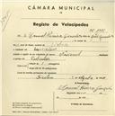 Registo de velocípede de marca Nacional, com o nº 3778, em nome de Manuel Pereira Gonçalves, morador em Lameiras.