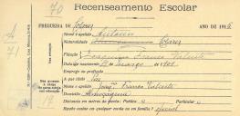 Recenseamento escolar de António Valente, filho de Joaquim Franco Valente, morador em Almoçageme.