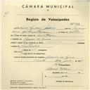Registo de velocípede com o nº 3947, em nome de António Cardoso Barros, morador em Cacém de Cima.