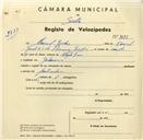 Registo de velocípede com o nº 3533, em nome de Manuel Guedes, morador em Galamares.