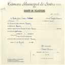 Registo de velocípede de marca Dinar, com o nº 4786, em nome de Luís José Barré Antunes, morador em Queluz.