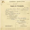 Registo de velocípede com o nº 1821, em nome de António Luís Paulo, morador em Colares.