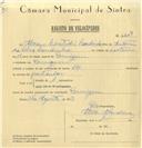 Registo de velocípede com o nº 6609, em nome de Álvaro Custódio Sandinha, morador em Pernigem.