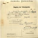 Registo de velocípede de marca Gazela, com o nº 594, em nome de Américo Bernardino Martins, morador em Algueirão.