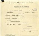 Registo de velocípede de marca Sachs, com o nº 9880, em nome de Leonel Francisco Duarte, morador em Azenhas do Mar.