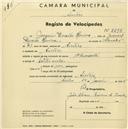 Registo de velocípede de marca Clemente, com o nº 2298, em nome de Joaquim Duarte Pereira, morador em Sintra.