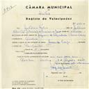 Registo de velocípede com o nº 4350, em nome de António Félix, morador em Queluz.