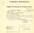 Registo de um veiculo de duas rodas tirado por um animal de espécie asinina destinado a transporte de mercadorias em nome de Joaquim Maria, morador em Odrinhas.