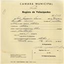 Registo de velocípede com o nº 2518, em nome de João Joaquim Nunes, morador em Atalaia.