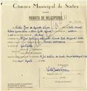 Registo de velocípede de marca Famel, com o nº 8202, em nome de Vítor José de Azevedo Névoa, morador em Rua José Antunes dos Santos, Sintra.