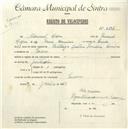 Registo de velocípede com o nº 4696, em nome de Manuel Lopes, morador em Cacém.