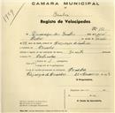 Registo de velocípede de marca Zenith, com o nº 181, em nome de Domingos dos Santos, morador em Penedo.