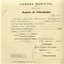 Registo de velocípede com o nº 2933, em nome de Luís Simões Corredoura, morador em Pero Pinheiro.