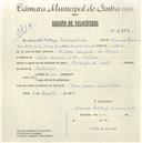 Registo de velocípede de marca Raleigh, com o nº 5362, em nome de Manuel Baltazar Summer Dias, morador em Casal Amélia nº 31, Sintra.