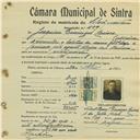 Registo de matricula de velocipedista em nome de Joaquim Domingos Carioca, morador em Codiceira, com o nº de inscrição 589.