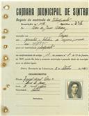 Registo de matricula de velocipedista em nome de Pedro de Jesus Pedroso, morador na Várzea, com o nº de inscrição 1032.