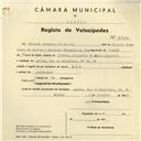 Registo de velocípede de marca E.T.B., com o nº 3924, em nome de Eduardo Teixeira de Barros, morador em Queluz.