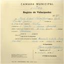 Registo de velocípede de marca S.I.S., com o nº 2740, em nome de Maria Odete Pardal Cardoso, moradora em Mem Martins.