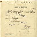 Registo de velocípede de marca Vilar, com o nº 5857, em nome de Abel Simões Bento, morador em Albogas.
