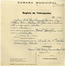 Registo de velocípede com o nº 1490, em nome de Maria Rita Brás Fernandes Reis, moradora em Sintra.