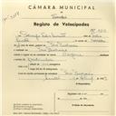 Registo de velocípede de marca Origam, com o nº 4153, em nome de Policarpo Félix Simões, morador em Pero Pinheiro.