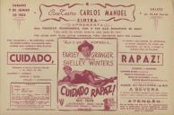 Programa do filme "Cuidado Rapaz!" com a participação de Farley Granger e Shelley Winters entre outros. 