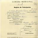 Registo de velocípede de marca Crown, com o nº 2063, em nome de Álvaro Gonçalves Pereira, morador em Banzão.