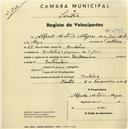 Registo de velocípede com o nº 2339, em nome de Alfredo António Alegre, morador em Bolelas.
