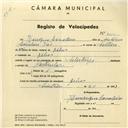 Registo de velocípede com o nº 4122, em nome de Henrique Casaleiro, morador em Queluz.
