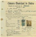Registo de matricula de velocipedista em nome de João Vicente, morador em Queluz, com o nº de inscrição 620.