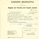 Registo de um veiculo de duas rodas tirado por um animal de espécie muar destinado a transporte de mercadorias em nome de António Duarte Ribeiro, morador em Dona Maria.