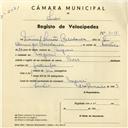 Registo de velocípede de marca Cycles, com o nº 4086, em nome de Manuel Simões Corredoura, morador em Negrais.