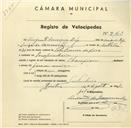Registo de velocípede de marca Champion, com o nº 3162, em nome de Augusto Henrique Rijo, morador em Pero Pinheiro.
