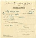 Registo de velocípede de marca Nacional, com o nº 7939, em nome de Luís Domingos Duarte, morador em Cabrela.