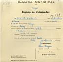 Registo de velocípede com o nº 573, em nome de António Pinto d'Oliveira, morador em Queluz.