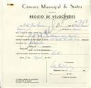 Registo de velocípede de marca VN-Moto, com o nº 9154, em nome de Vítor José Névoa, morador em Rua José Antunes dos Santos, Sintra.